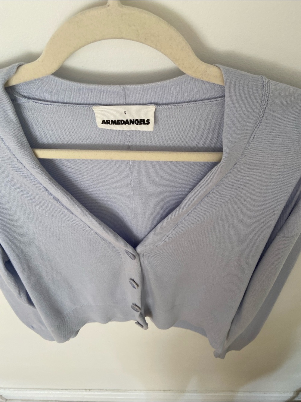 Armedangels Odinaa Cardigan Classic V Neck Button Up Relaxed Light Blue Small - Picture 7 of 11